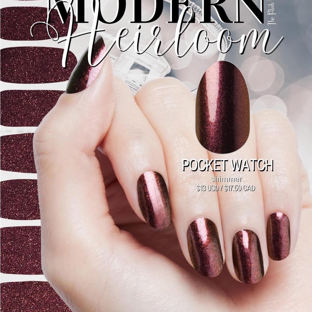 Color Street Pocket Watch Shimmer Press-On Nails - Deep Metallic Burgundy